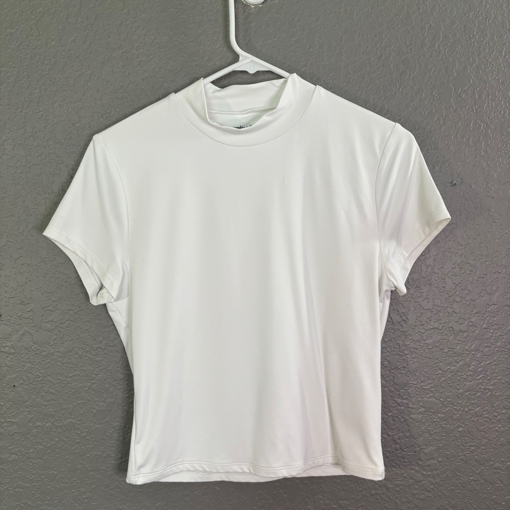 Abercrombie & Fitch Womens White Mock Neck Short Sleeve Top Size M Layering Base
